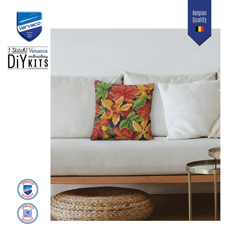 Vervaco Cross Stitch Cushion Kit Autumn Leaves 16" x 16" - Image 2